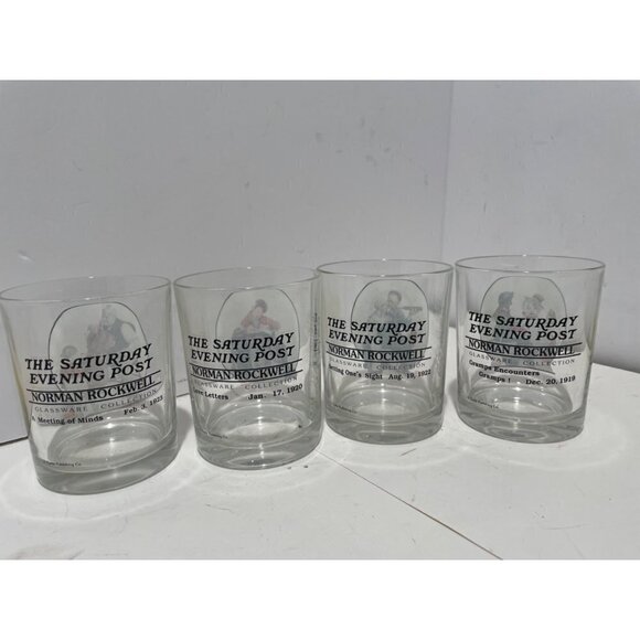 Vintage THE SATURDAY EVENING POST NORMAL ROCKWELL  4 GLASS SET COLLECTION - Picture 6 of 8